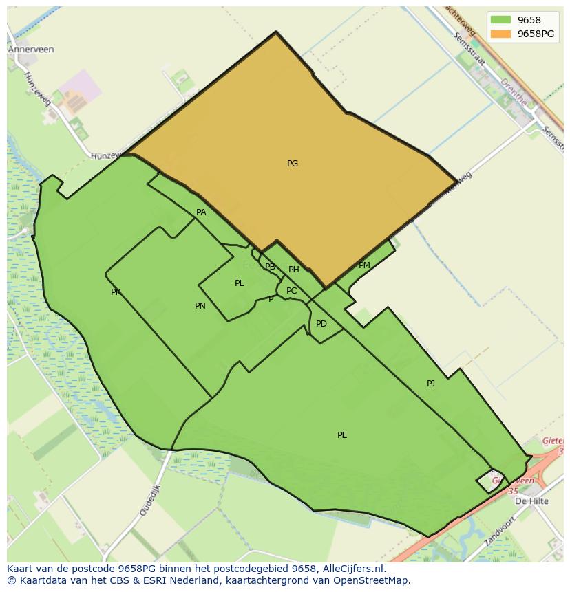 Afbeelding van het postcodegebied 9658 PG op de kaart.