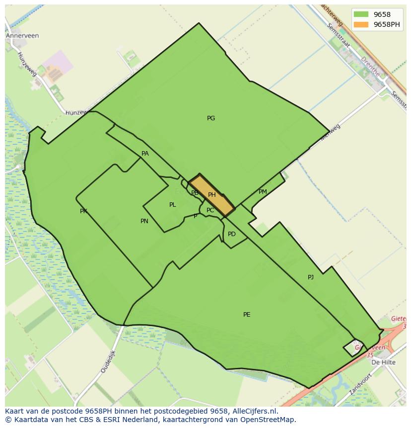 Afbeelding van het postcodegebied 9658 PH op de kaart.