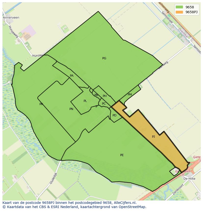 Afbeelding van het postcodegebied 9658 PJ op de kaart.