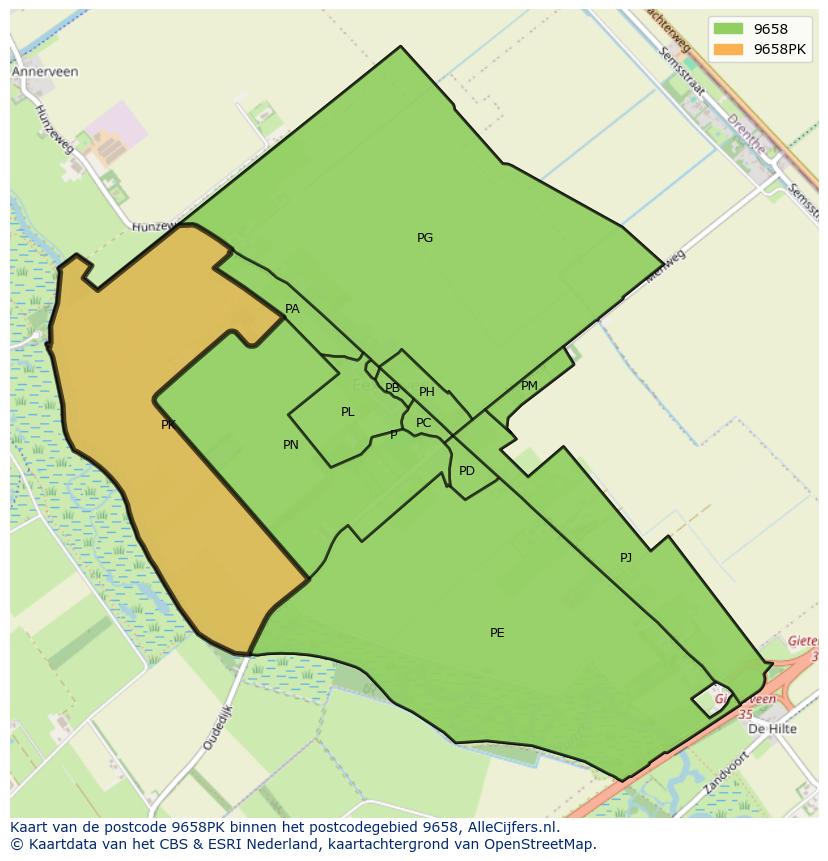 Afbeelding van het postcodegebied 9658 PK op de kaart.