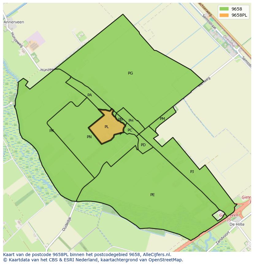 Afbeelding van het postcodegebied 9658 PL op de kaart.