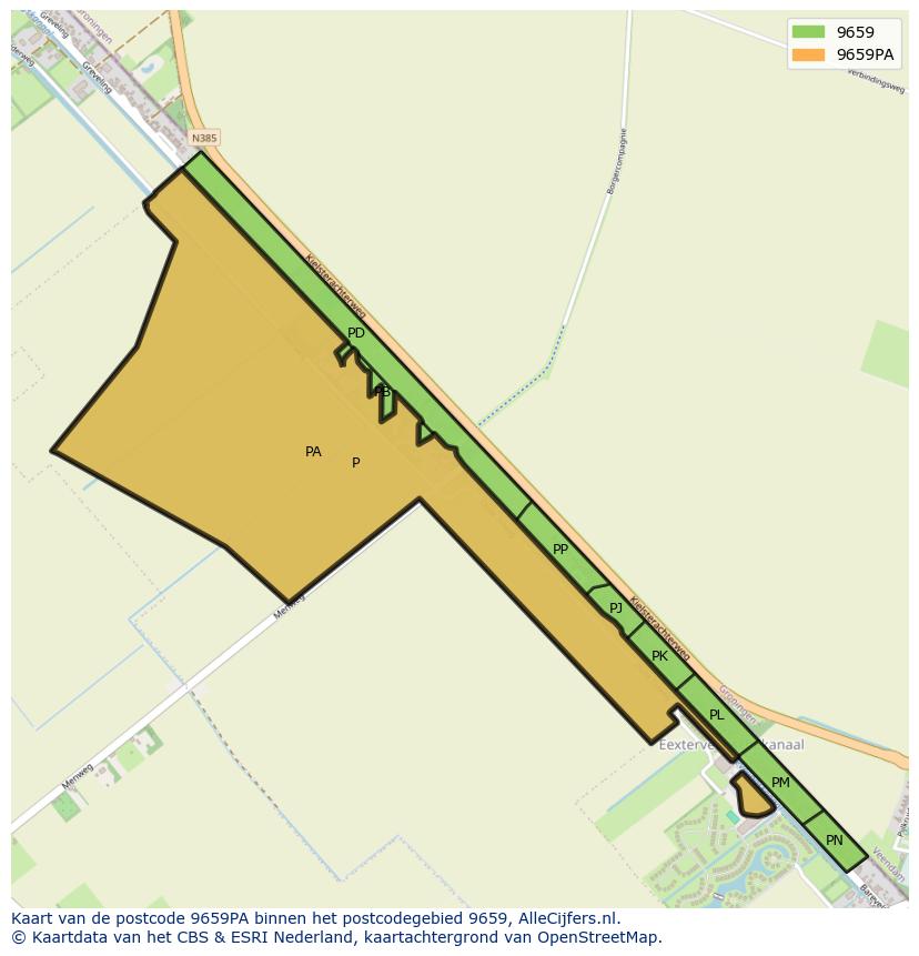 Afbeelding van het postcodegebied 9659 PA op de kaart.