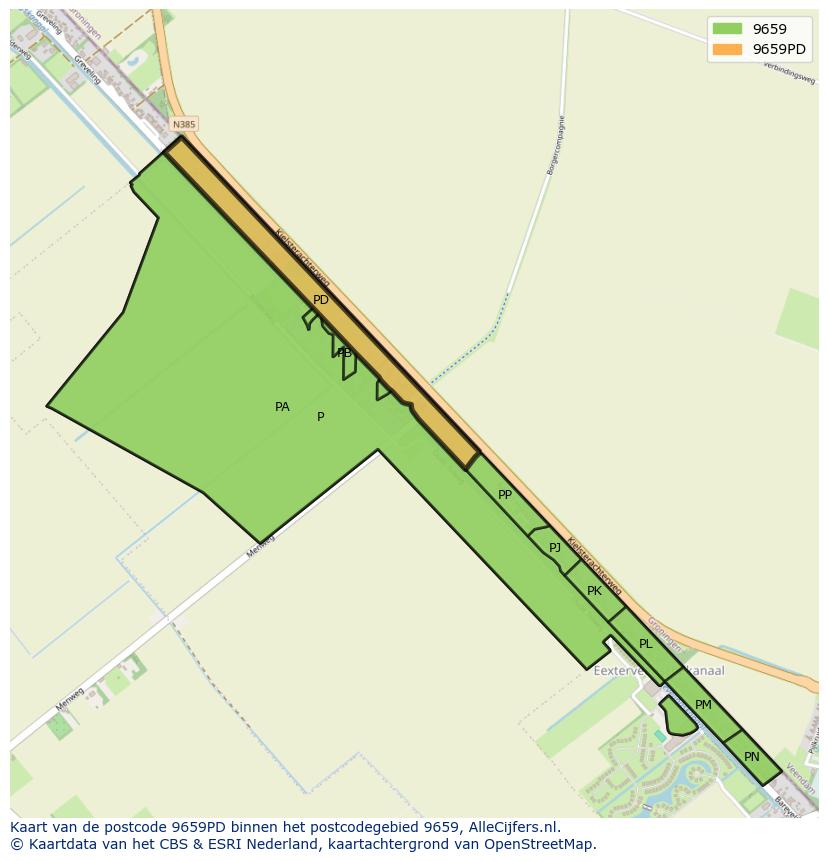 Afbeelding van het postcodegebied 9659 PD op de kaart.
