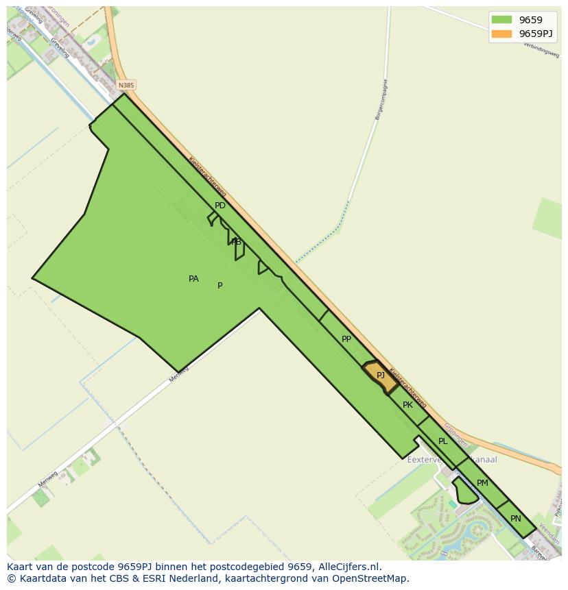 Afbeelding van het postcodegebied 9659 PJ op de kaart.
