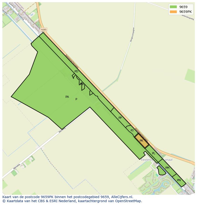 Afbeelding van het postcodegebied 9659 PK op de kaart.