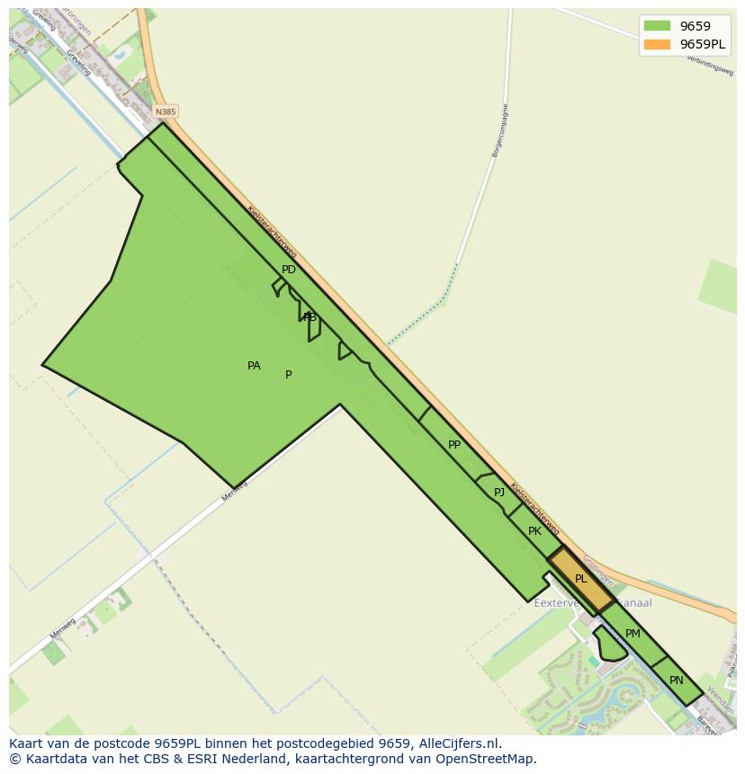 Afbeelding van het postcodegebied 9659 PL op de kaart.