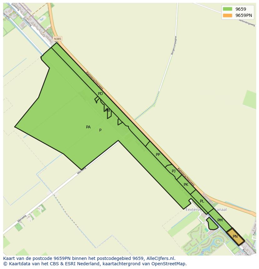 Afbeelding van het postcodegebied 9659 PN op de kaart.