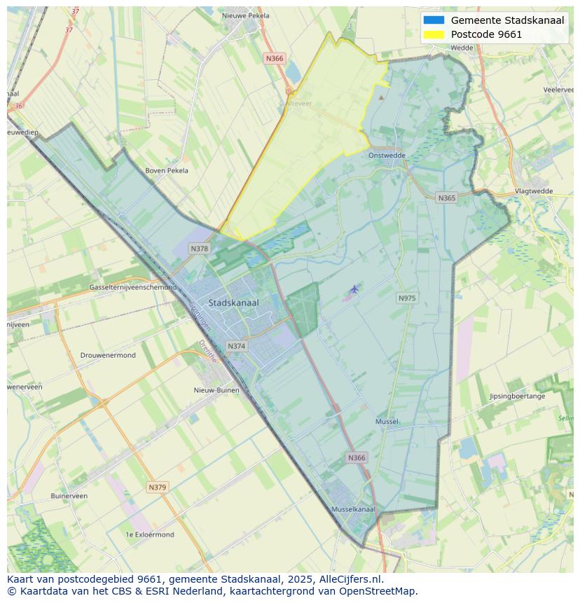Afbeelding van het postcodegebied 9661 op de kaart.