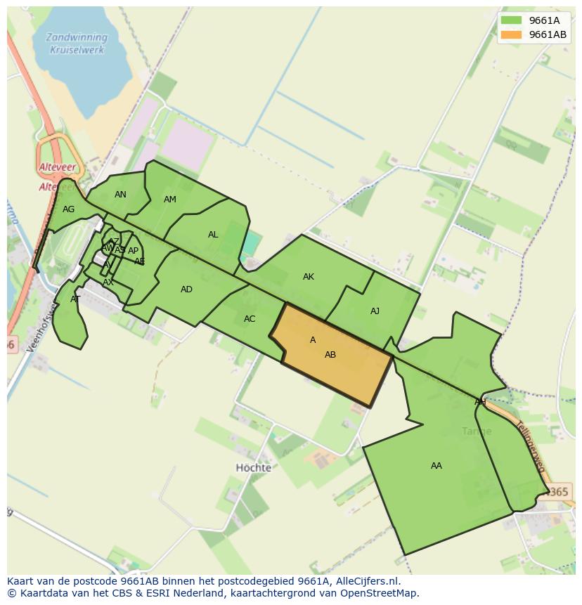 Afbeelding van het postcodegebied 9661 AB op de kaart.
