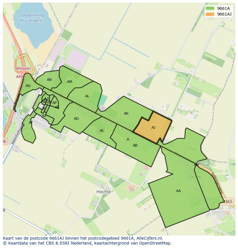 Afbeelding van het postcodegebied 9661 AJ op de kaart.