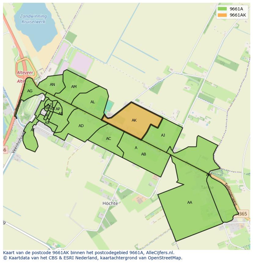 Afbeelding van het postcodegebied 9661 AK op de kaart.