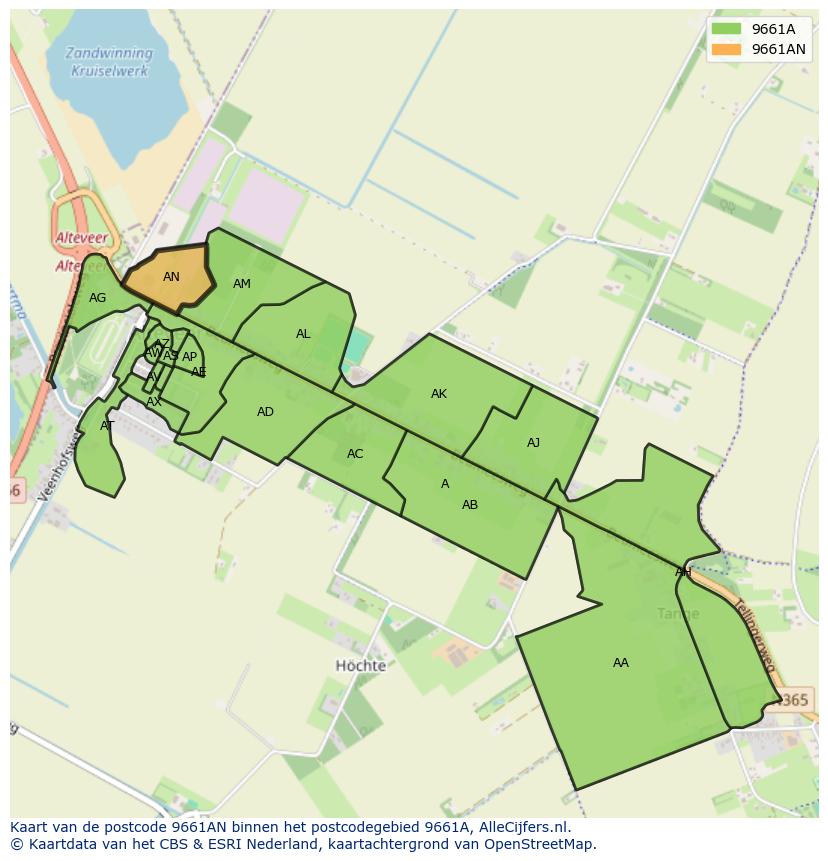 Afbeelding van het postcodegebied 9661 AN op de kaart.