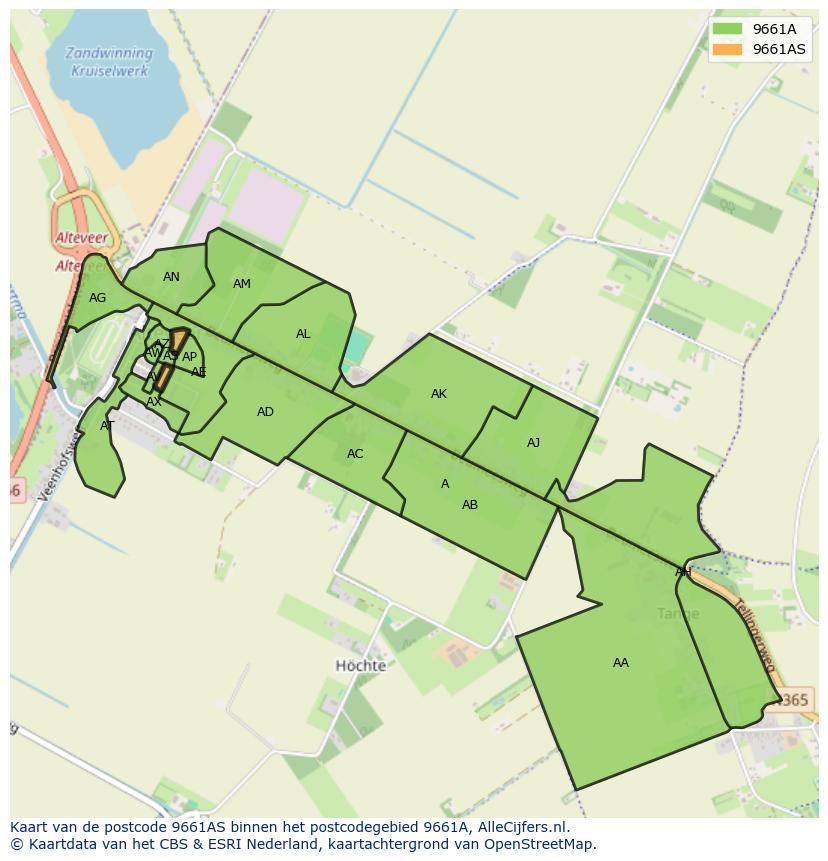 Afbeelding van het postcodegebied 9661 AS op de kaart.