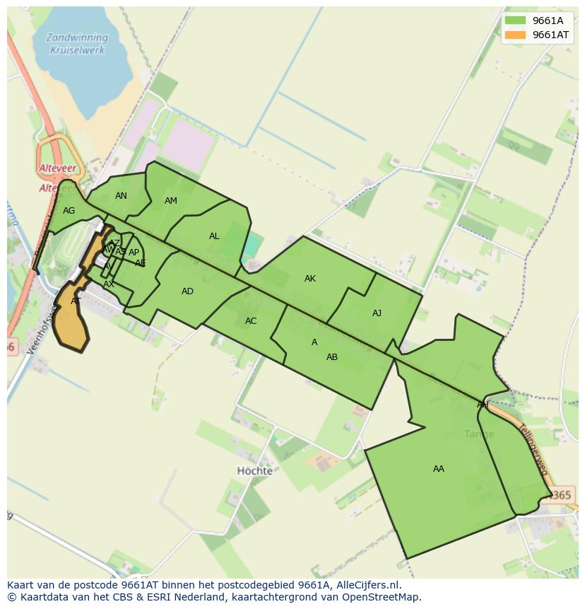 Afbeelding van het postcodegebied 9661 AT op de kaart.