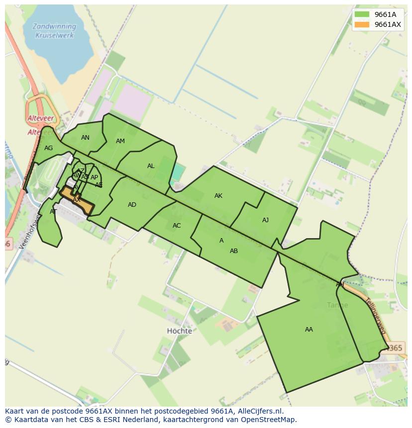 Afbeelding van het postcodegebied 9661 AX op de kaart.
