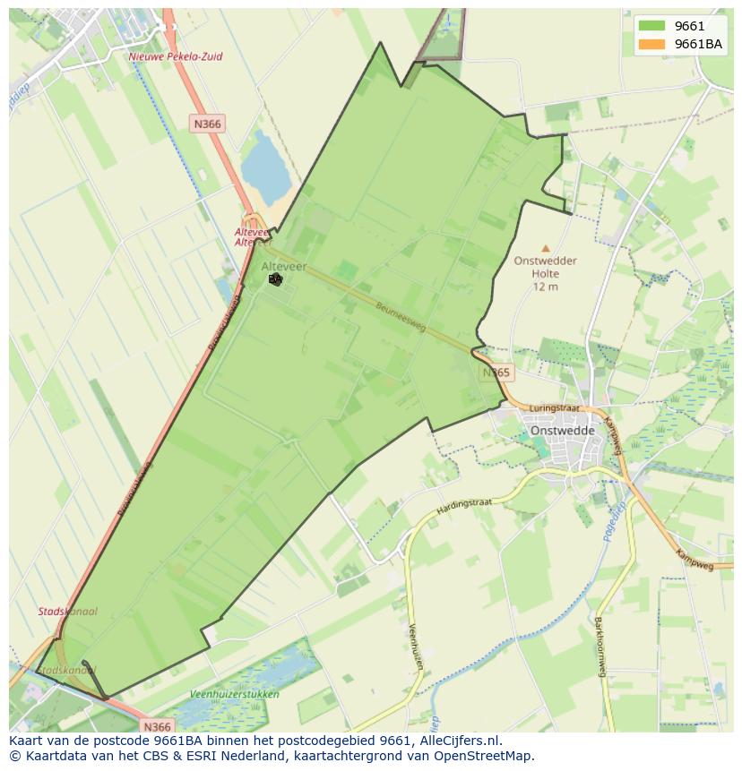 Afbeelding van het postcodegebied 9661 BA op de kaart.