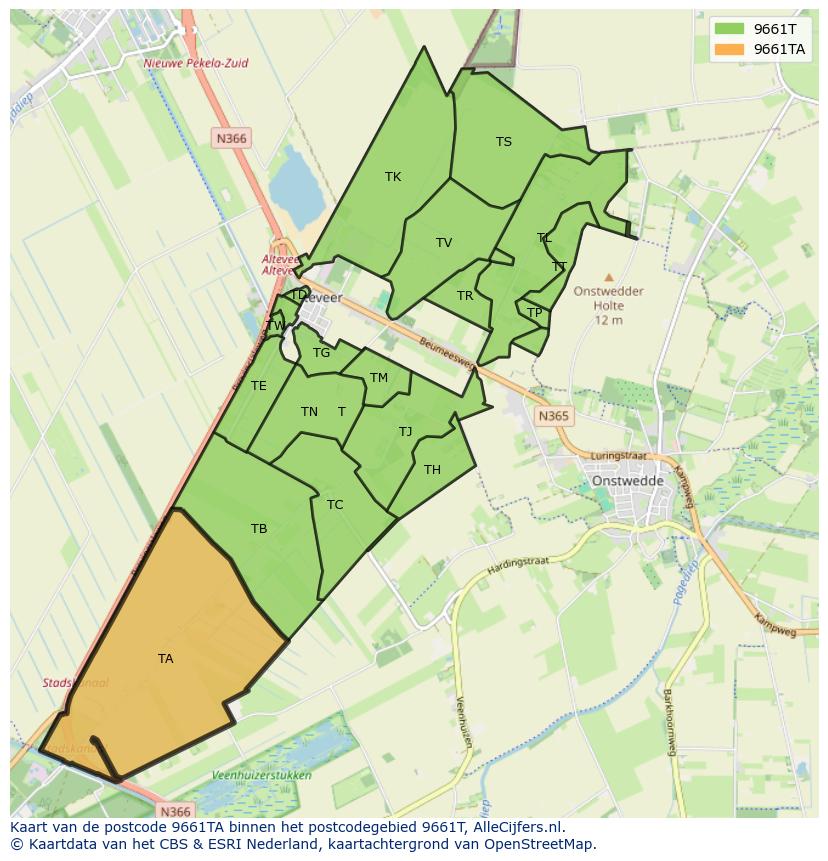 Afbeelding van het postcodegebied 9661 TA op de kaart.