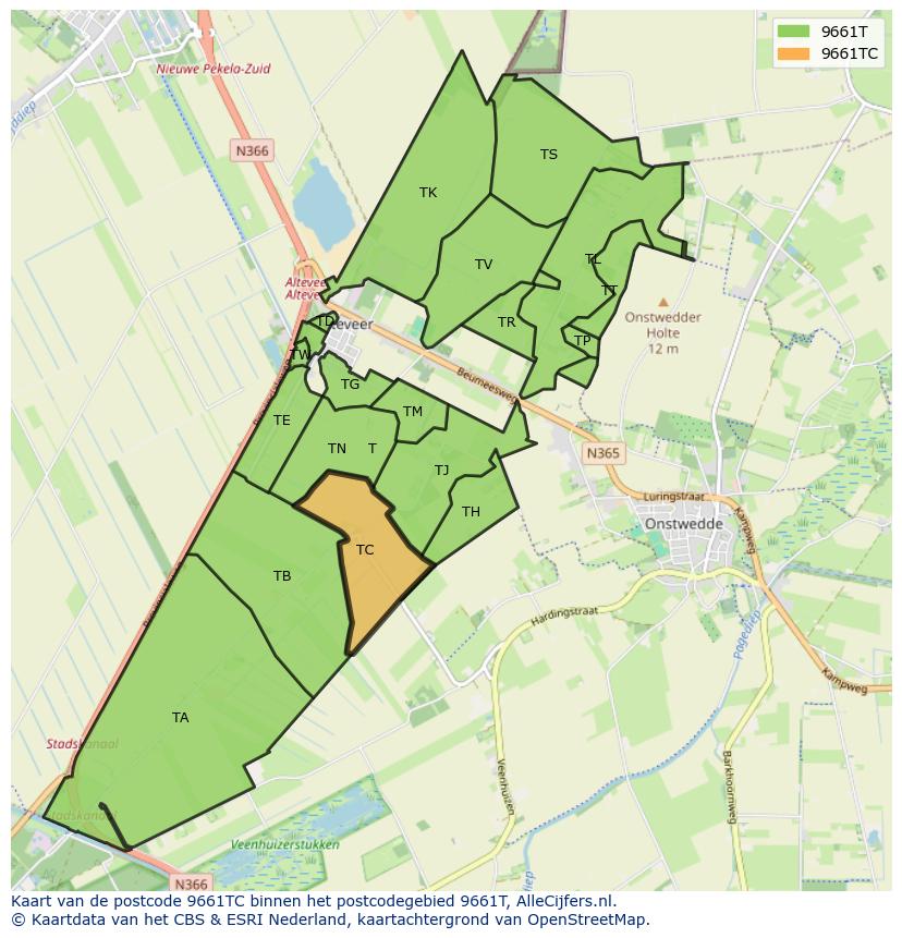 Afbeelding van het postcodegebied 9661 TC op de kaart.