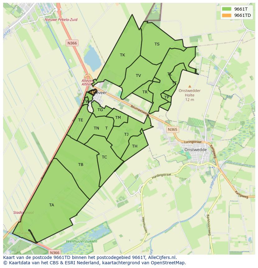 Afbeelding van het postcodegebied 9661 TD op de kaart.