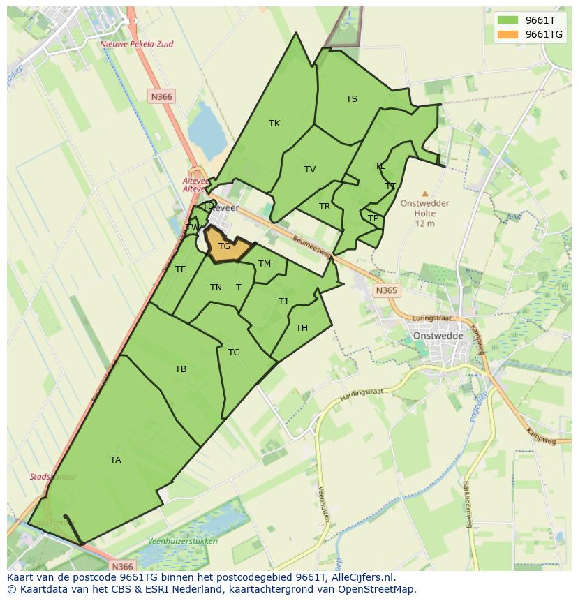 Afbeelding van het postcodegebied 9661 TG op de kaart.