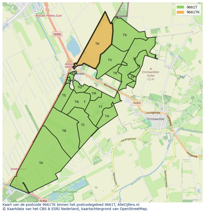 Afbeelding van het postcodegebied 9661 TK op de kaart.