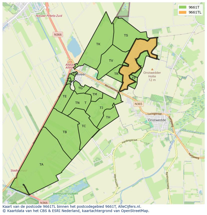 Afbeelding van het postcodegebied 9661 TL op de kaart.