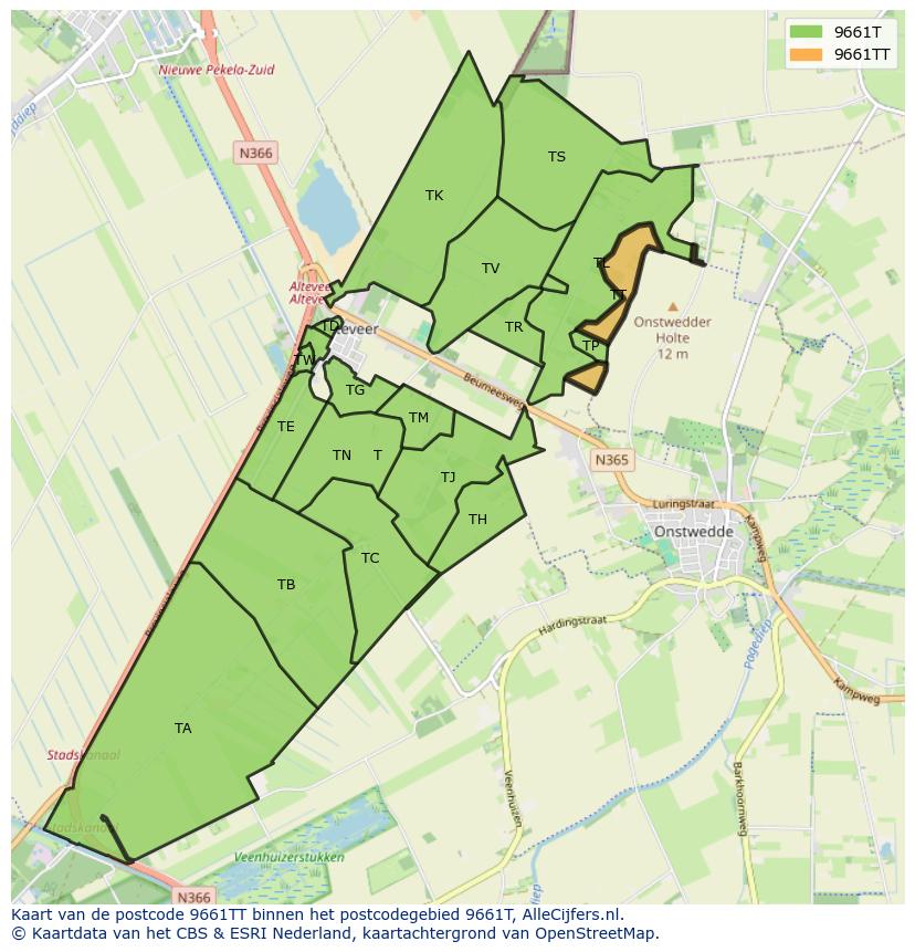 Afbeelding van het postcodegebied 9661 TT op de kaart.