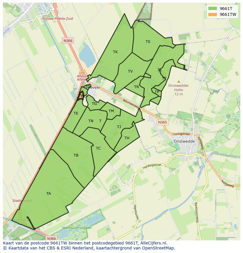 Afbeelding van het postcodegebied 9661 TW op de kaart.