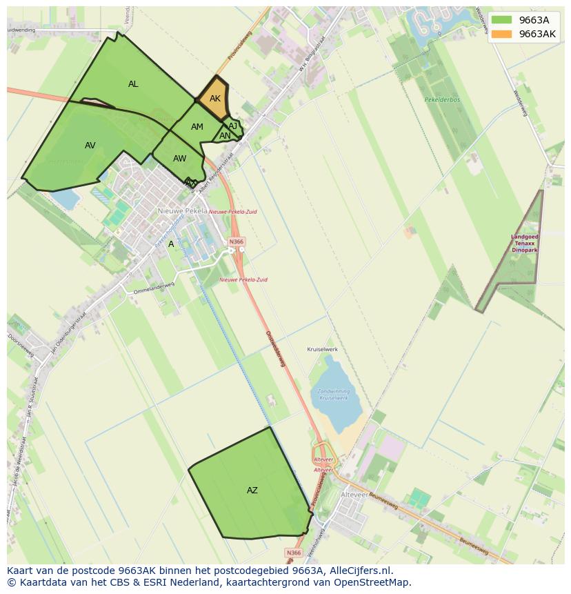 Afbeelding van het postcodegebied 9663 AK op de kaart.
