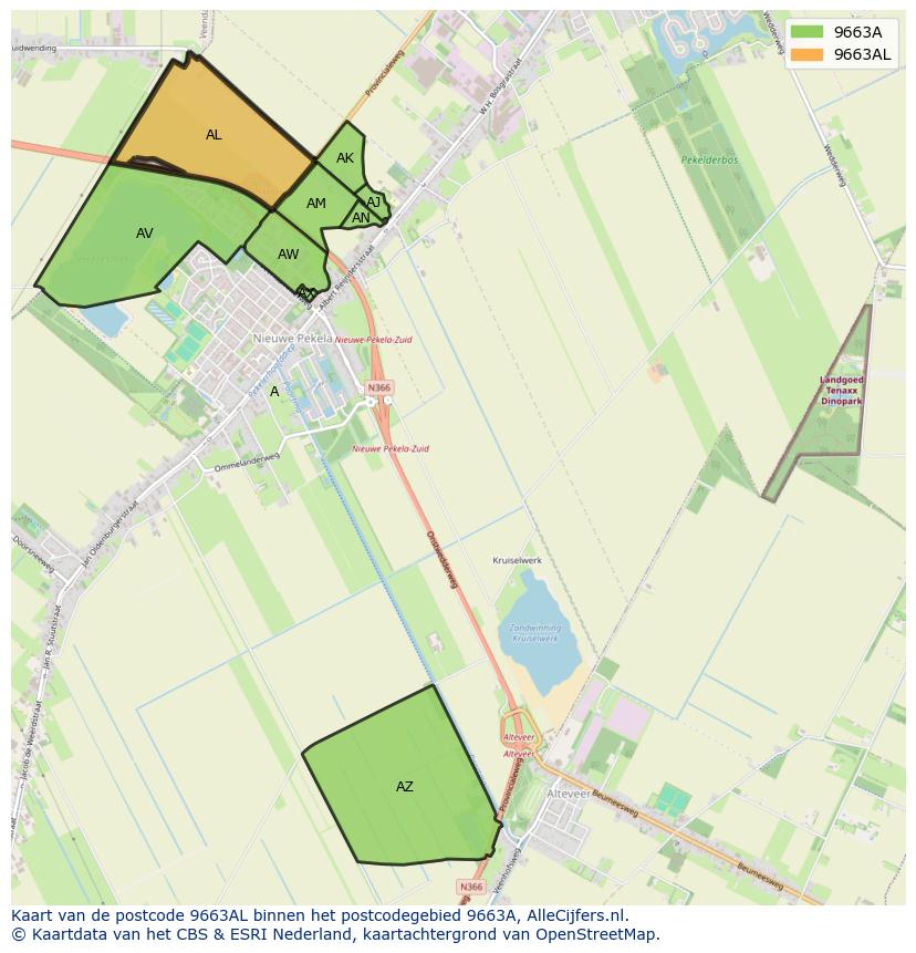 Afbeelding van het postcodegebied 9663 AL op de kaart.
