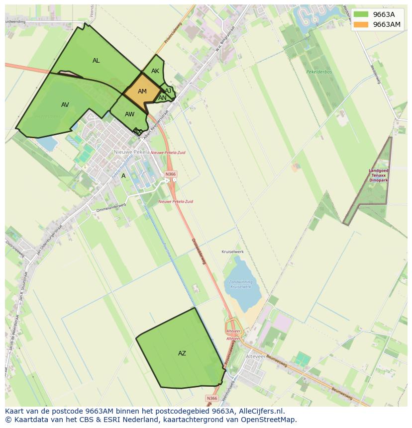 Afbeelding van het postcodegebied 9663 AM op de kaart.