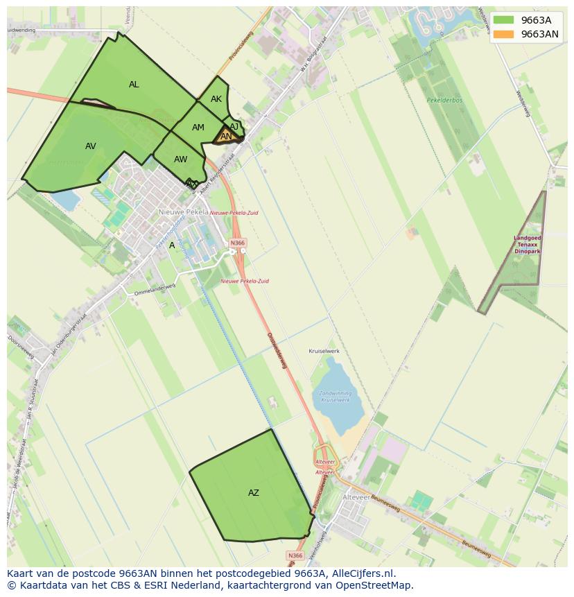 Afbeelding van het postcodegebied 9663 AN op de kaart.