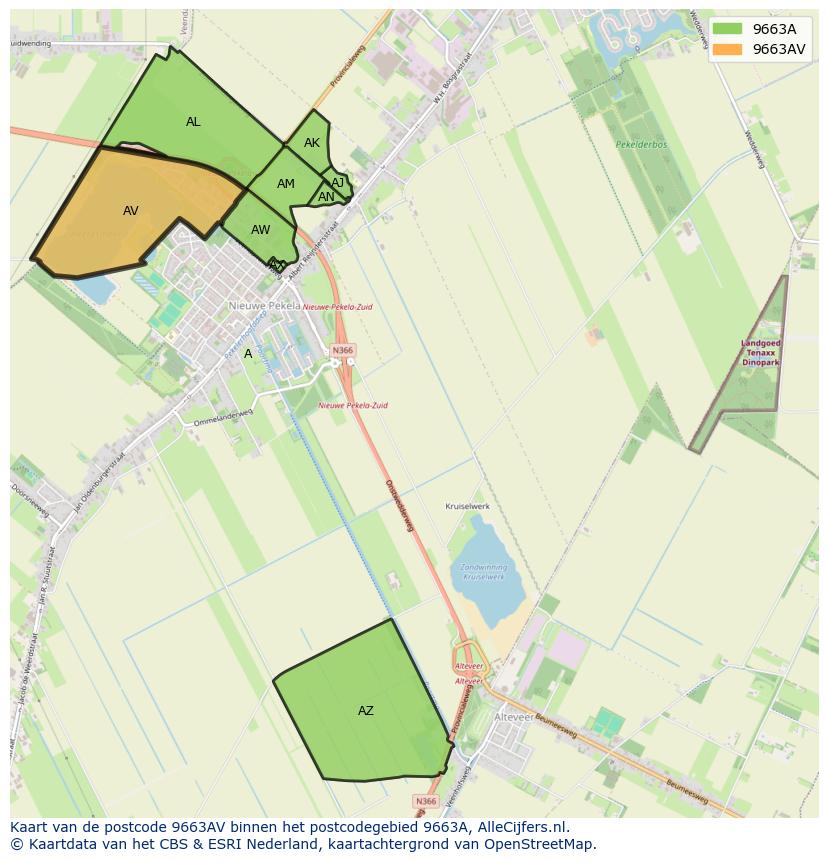 Afbeelding van het postcodegebied 9663 AV op de kaart.
