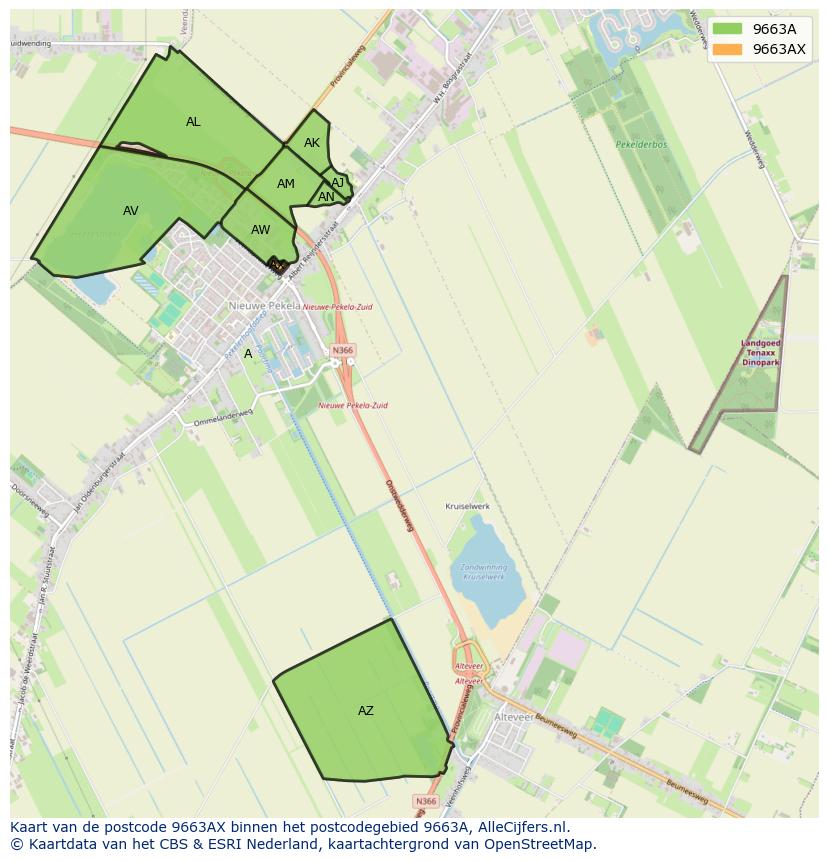 Afbeelding van het postcodegebied 9663 AX op de kaart.