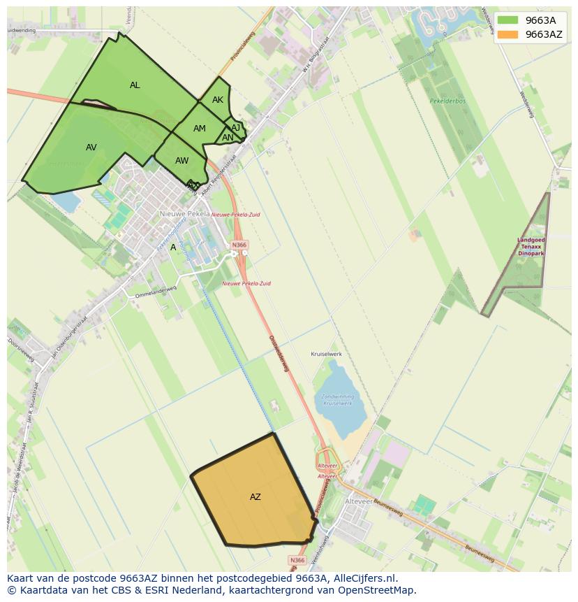 Afbeelding van het postcodegebied 9663 AZ op de kaart.