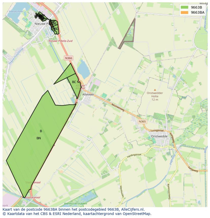 Afbeelding van het postcodegebied 9663 BA op de kaart.