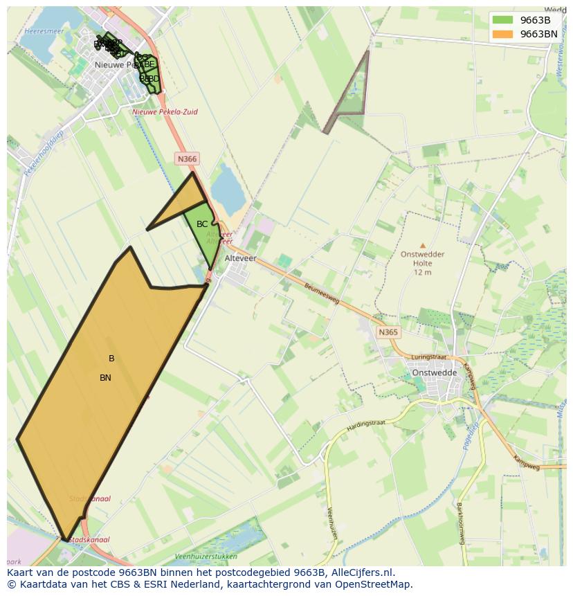 Afbeelding van het postcodegebied 9663 BN op de kaart.
