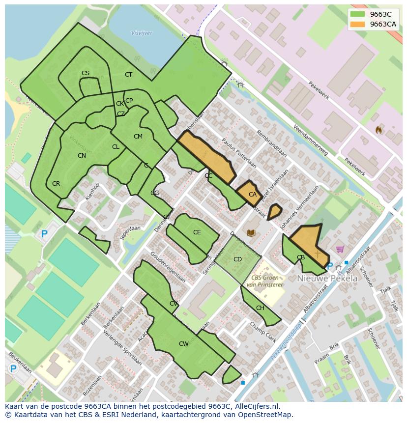 Afbeelding van het postcodegebied 9663 CA op de kaart.