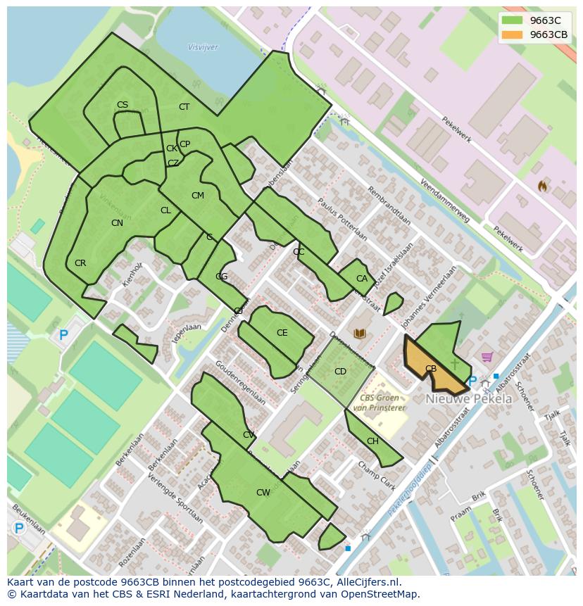 Afbeelding van het postcodegebied 9663 CB op de kaart.