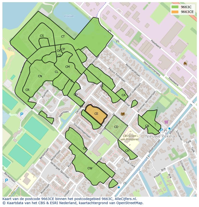 Afbeelding van het postcodegebied 9663 CE op de kaart.