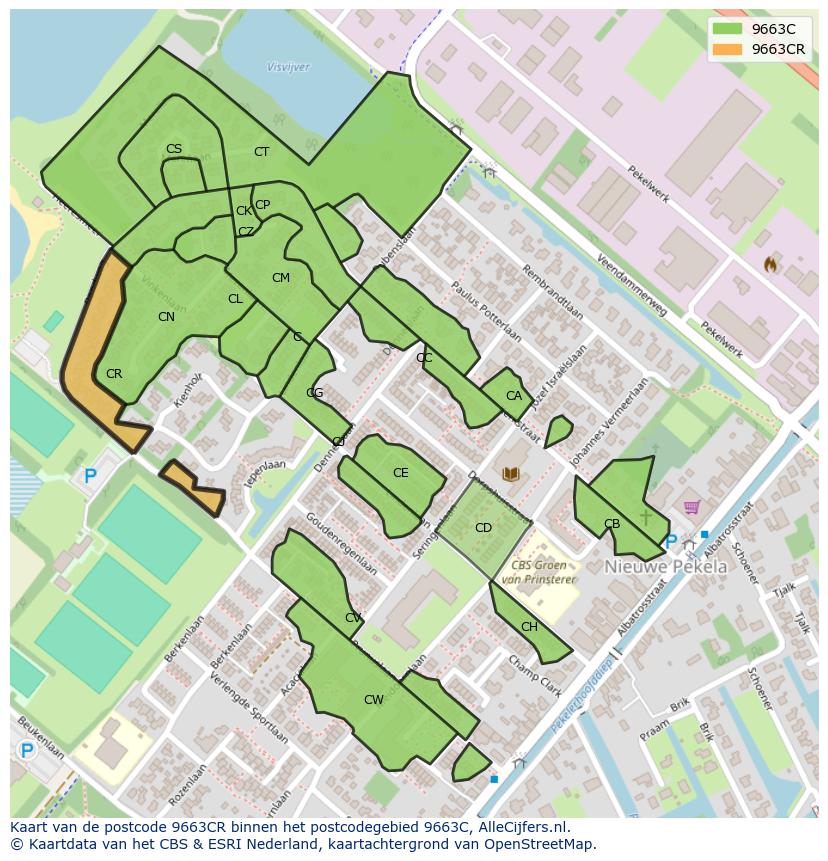 Afbeelding van het postcodegebied 9663 CR op de kaart.