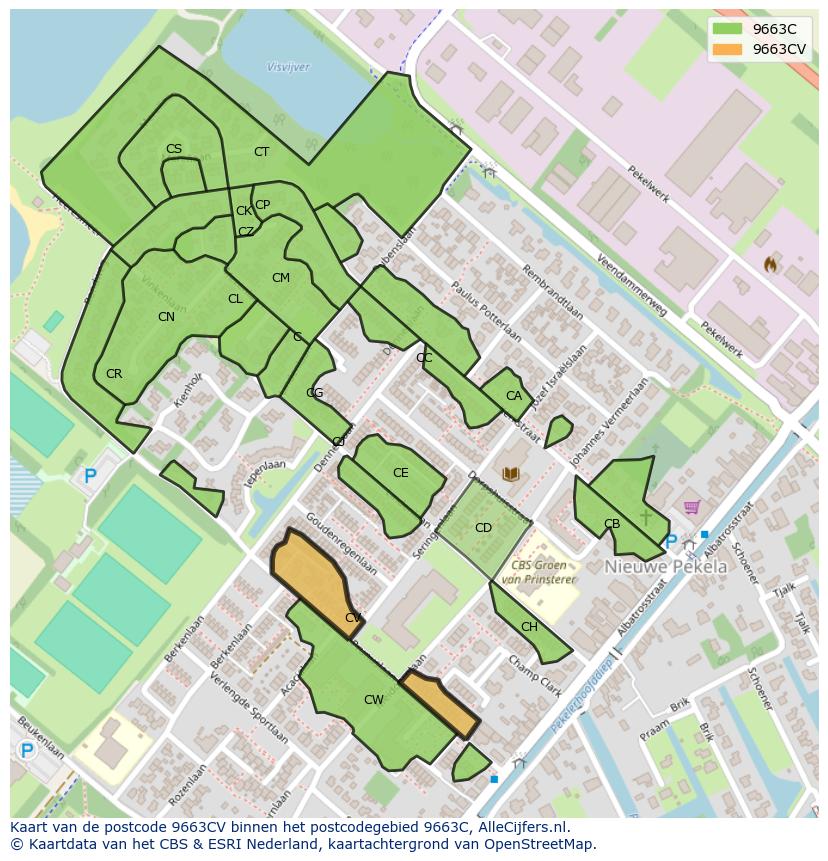 Afbeelding van het postcodegebied 9663 CV op de kaart.