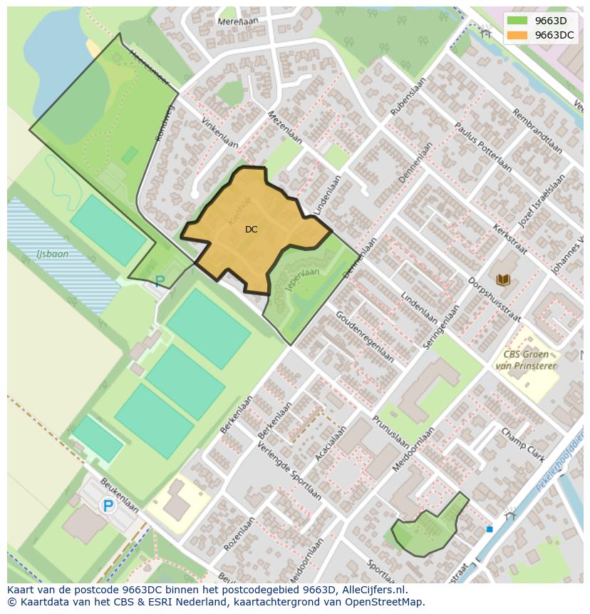 Afbeelding van het postcodegebied 9663 DC op de kaart.