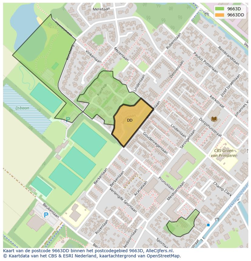 Afbeelding van het postcodegebied 9663 DD op de kaart.
