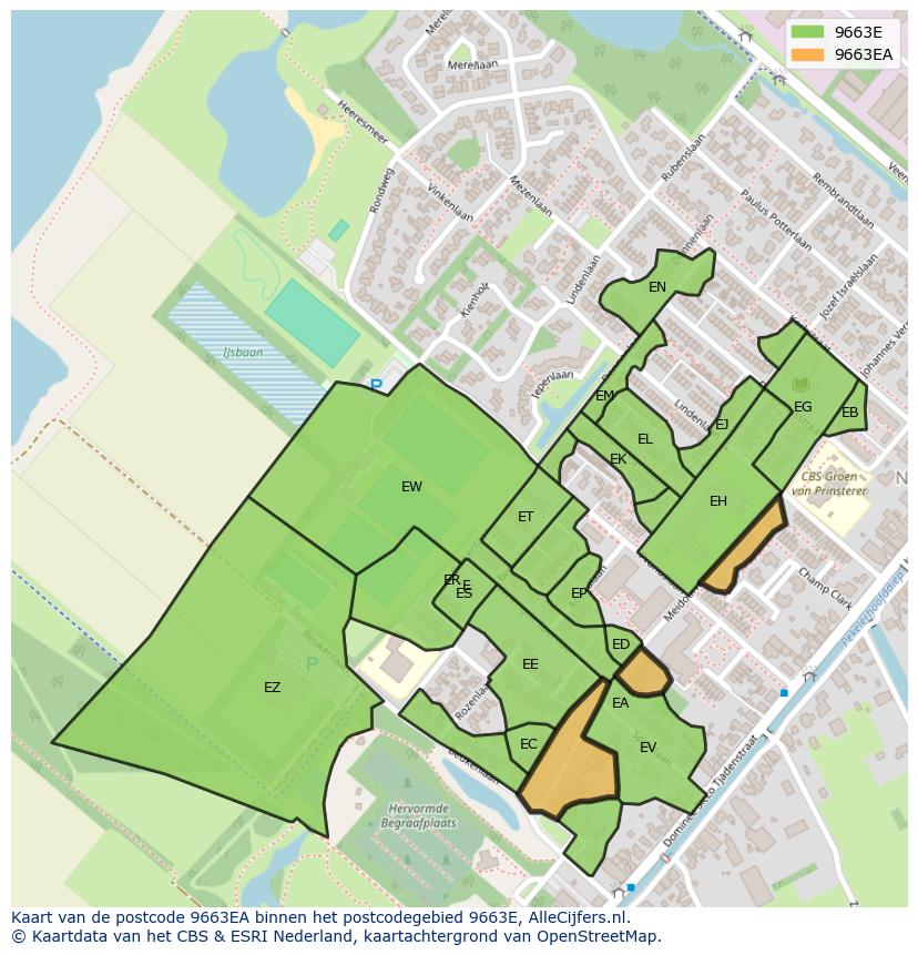 Afbeelding van het postcodegebied 9663 EA op de kaart.