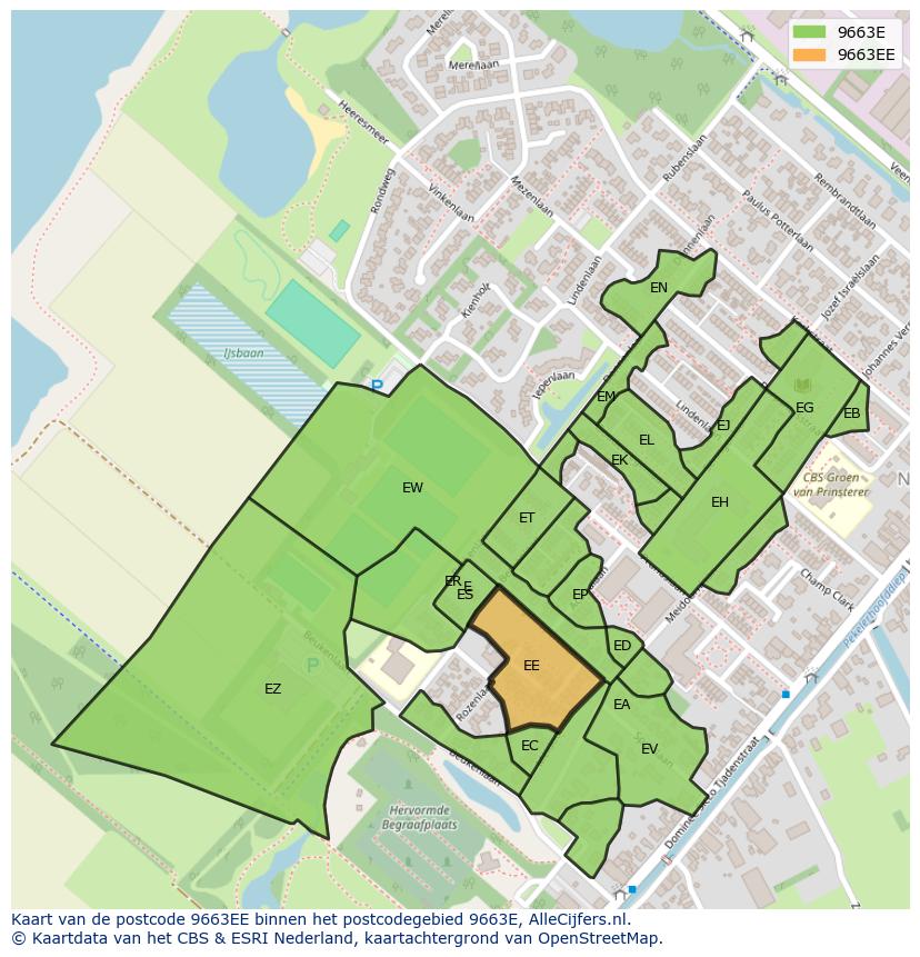 Afbeelding van het postcodegebied 9663 EE op de kaart.