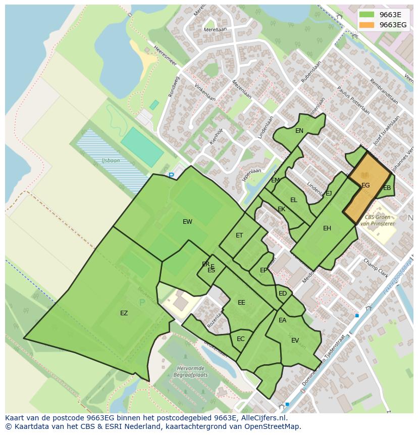 Afbeelding van het postcodegebied 9663 EG op de kaart.
