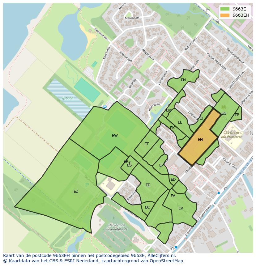 Afbeelding van het postcodegebied 9663 EH op de kaart.
