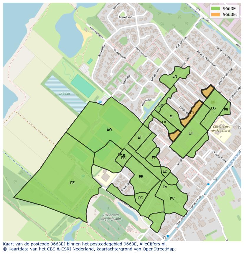 Afbeelding van het postcodegebied 9663 EJ op de kaart.