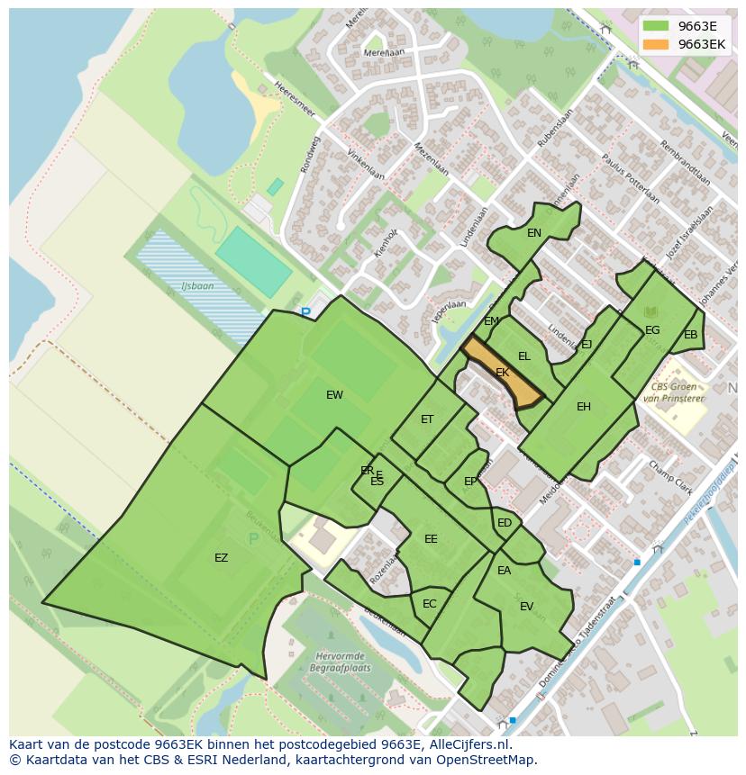 Afbeelding van het postcodegebied 9663 EK op de kaart.